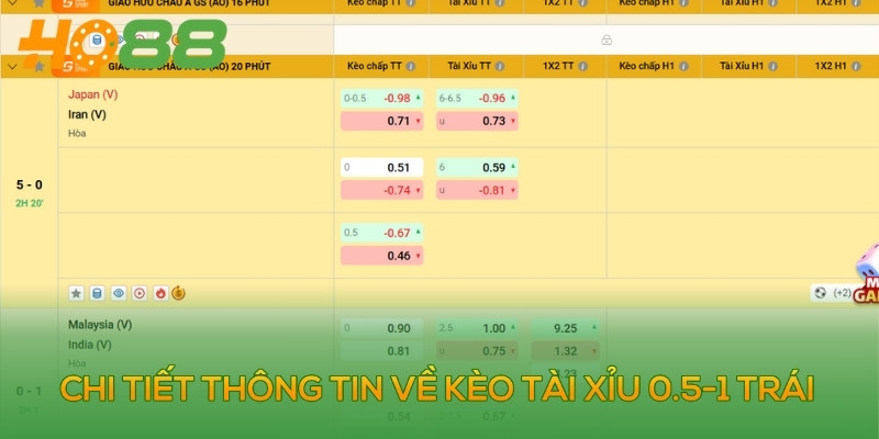 Thông tin về kèo tài xỉu 0.5-1 trái